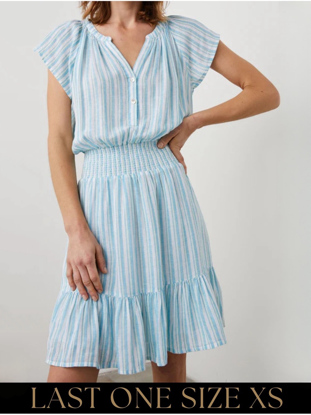 Rails Augustine Light Blue Striped Smocked-Waist Mini Dress Size XS - Picture 3 of 12